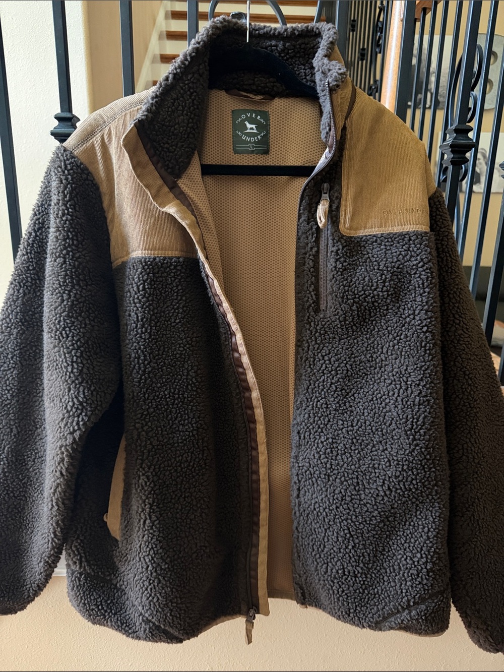 Men's Dark Brown Sherpa Jacket with Tan Panels